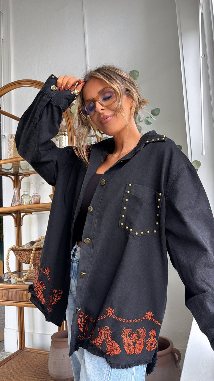 Bronco Bloom Button Up, Black Multi