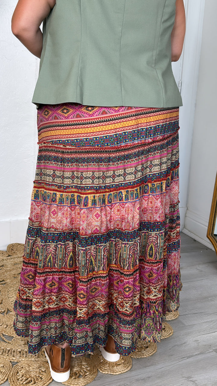 Brielle Boho Printed Maxi Skirt, Multi