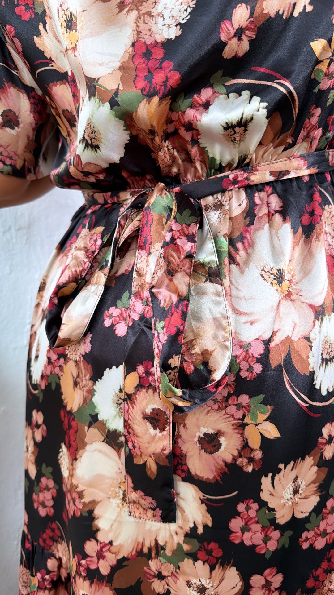 Dusky Petal Midi Dress, Black Multi