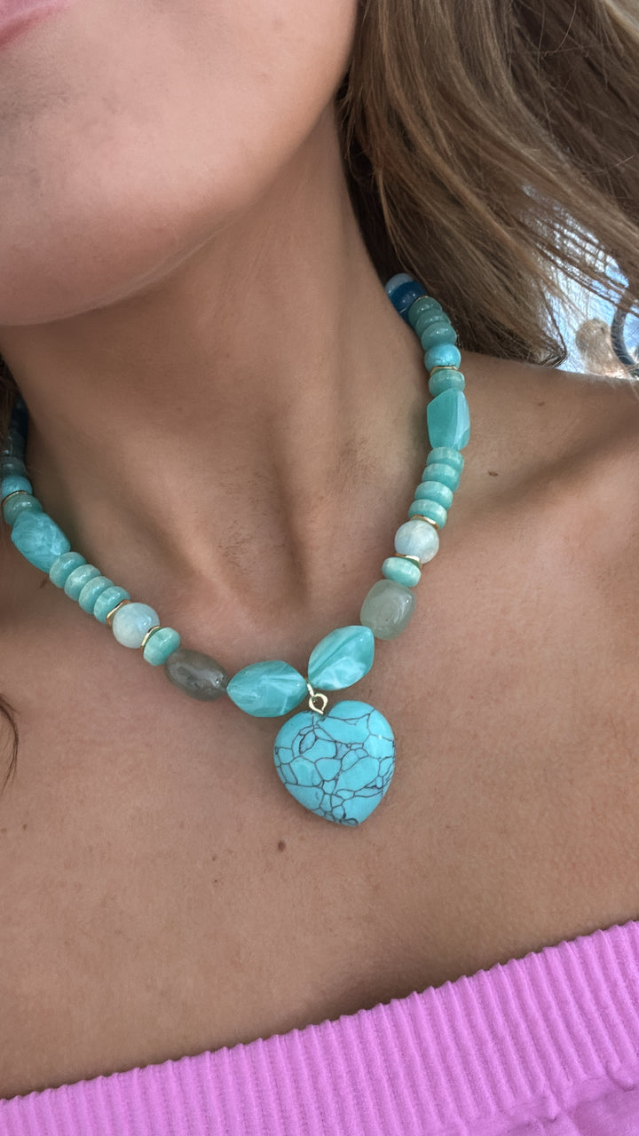 Mint Gemstone Heart Necklace