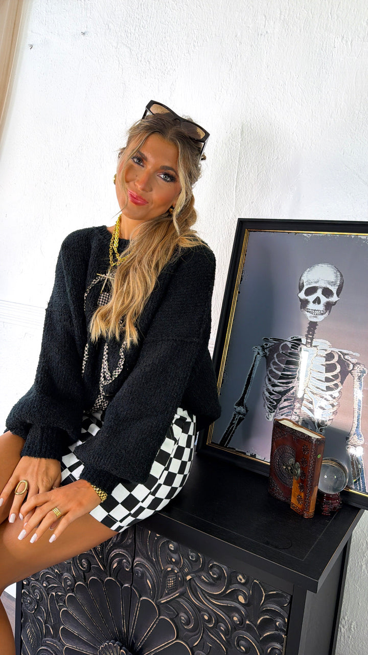 Ghostly Gingham Sweater, Black