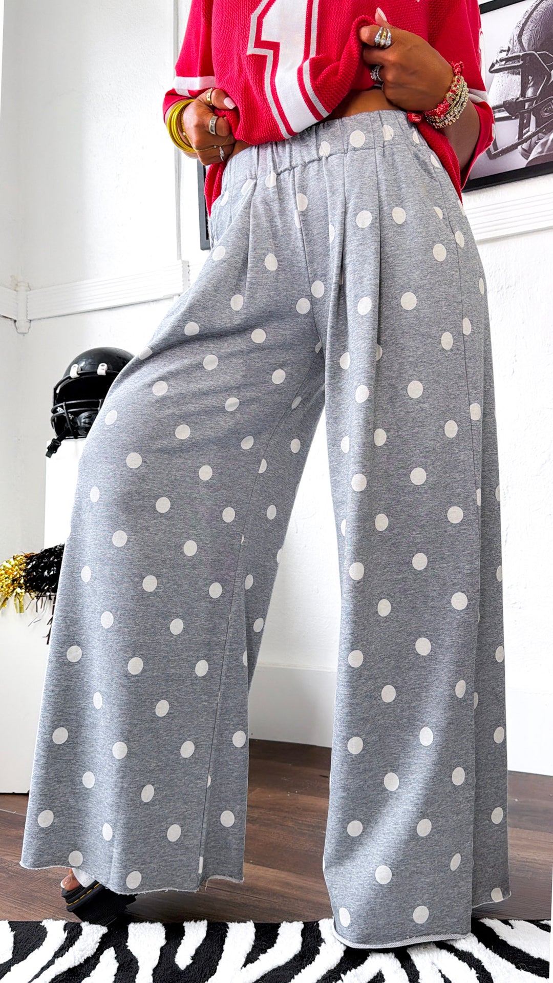 Sweet Spot Polka Dot Sweatpants, H.Grey/Cream