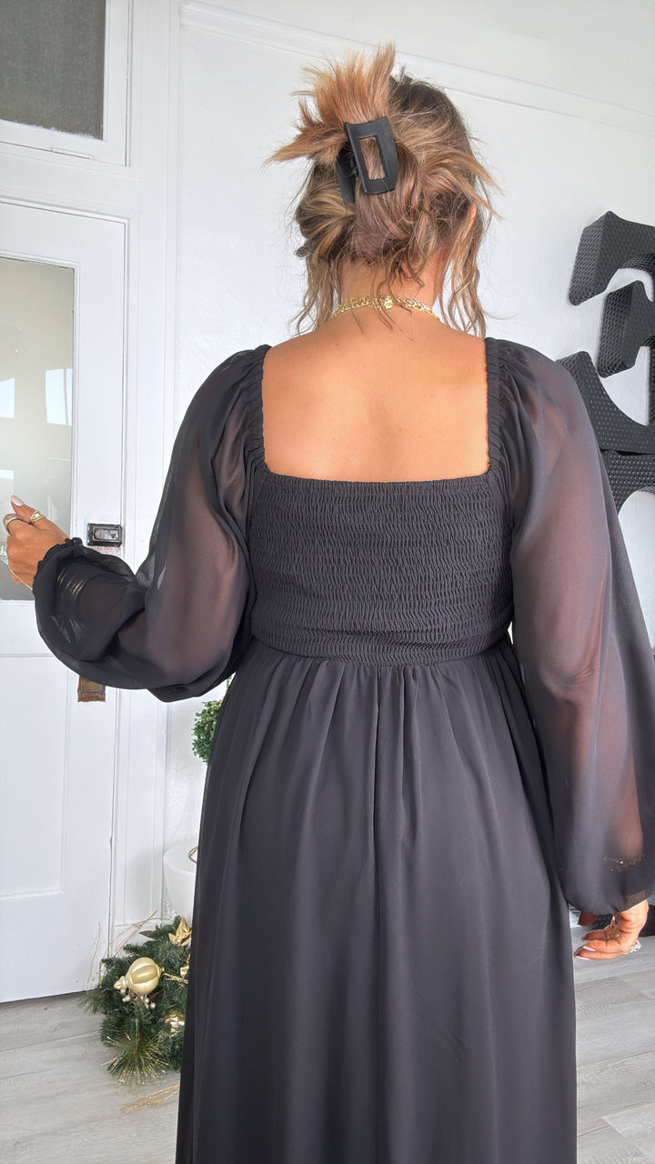 ECB Exclusive: Timeless Romantic Chiffon Maxi Dress, Black