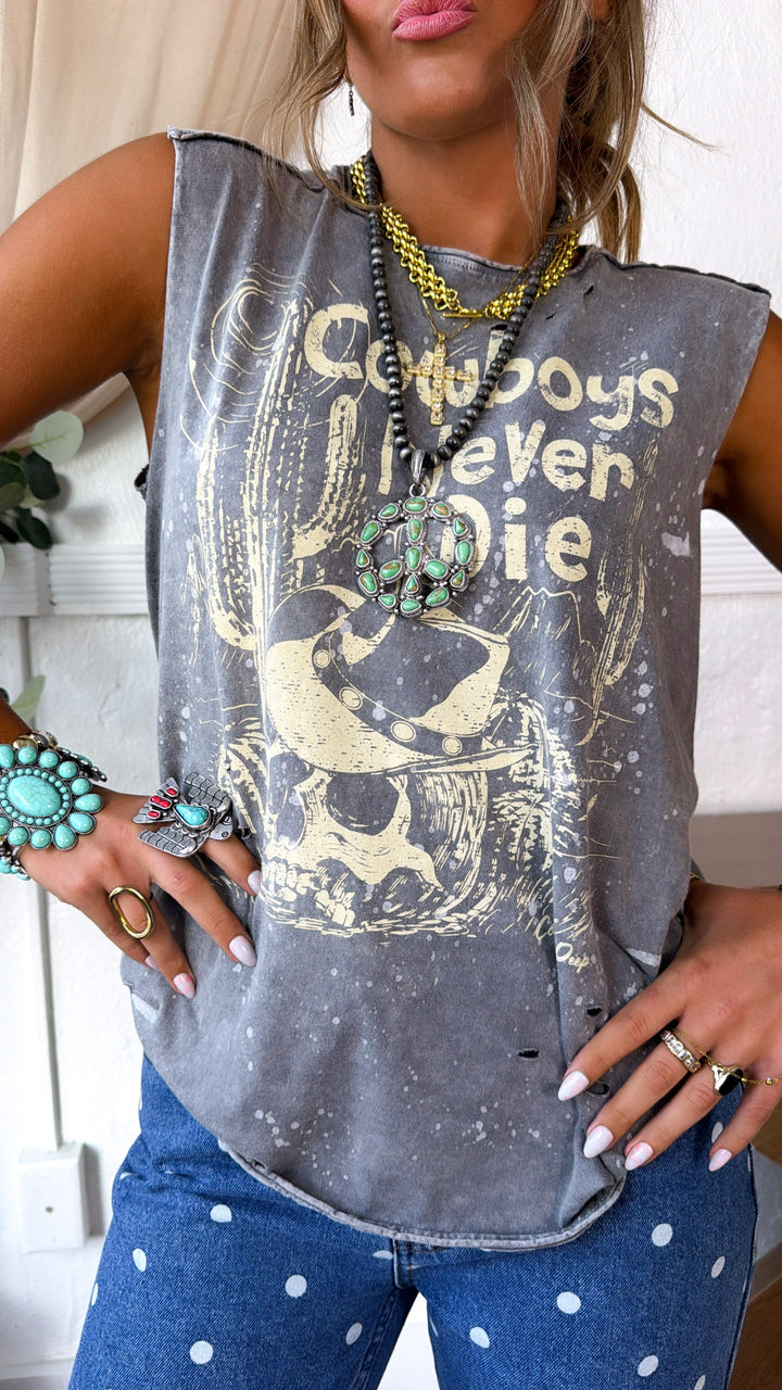 Cowboys Never Die Muscle Tee, Faded Charcoal
