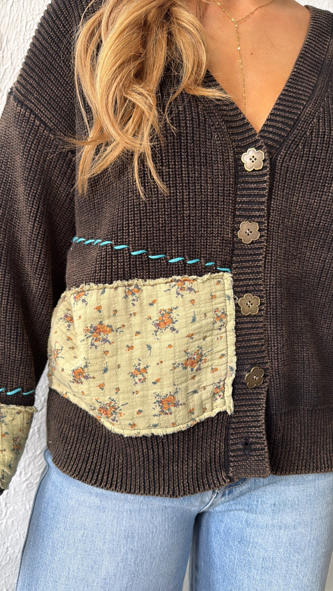 Dried Sunflower Knit Cardigan, Black