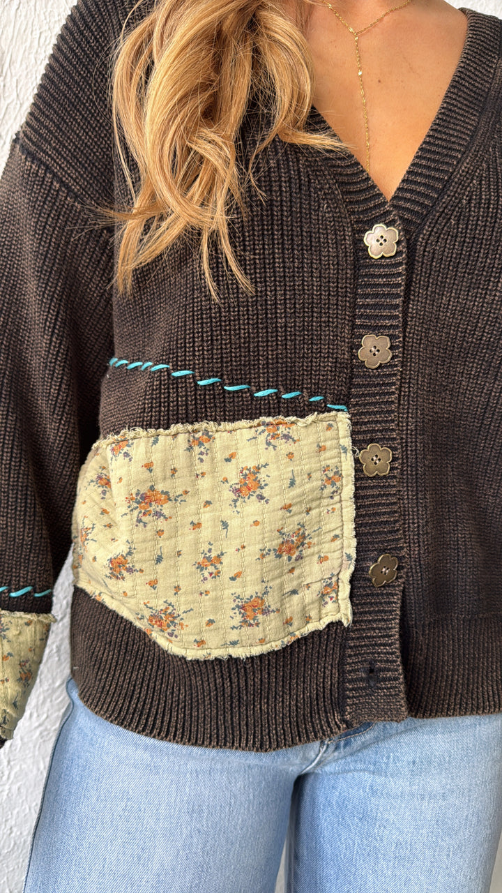 Dried Sunflower Knit Cardigan, Black