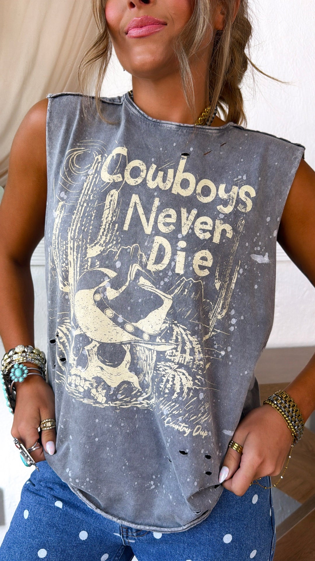Cowboys Never Die Muscle Tee, Faded Charcoal