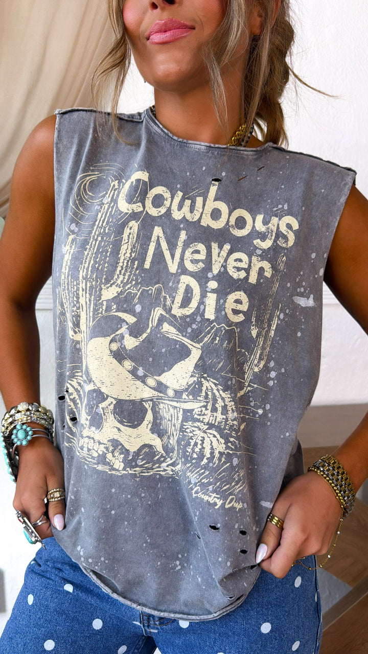 Cowboys Never Die Muscle Tee, Faded Charcoal