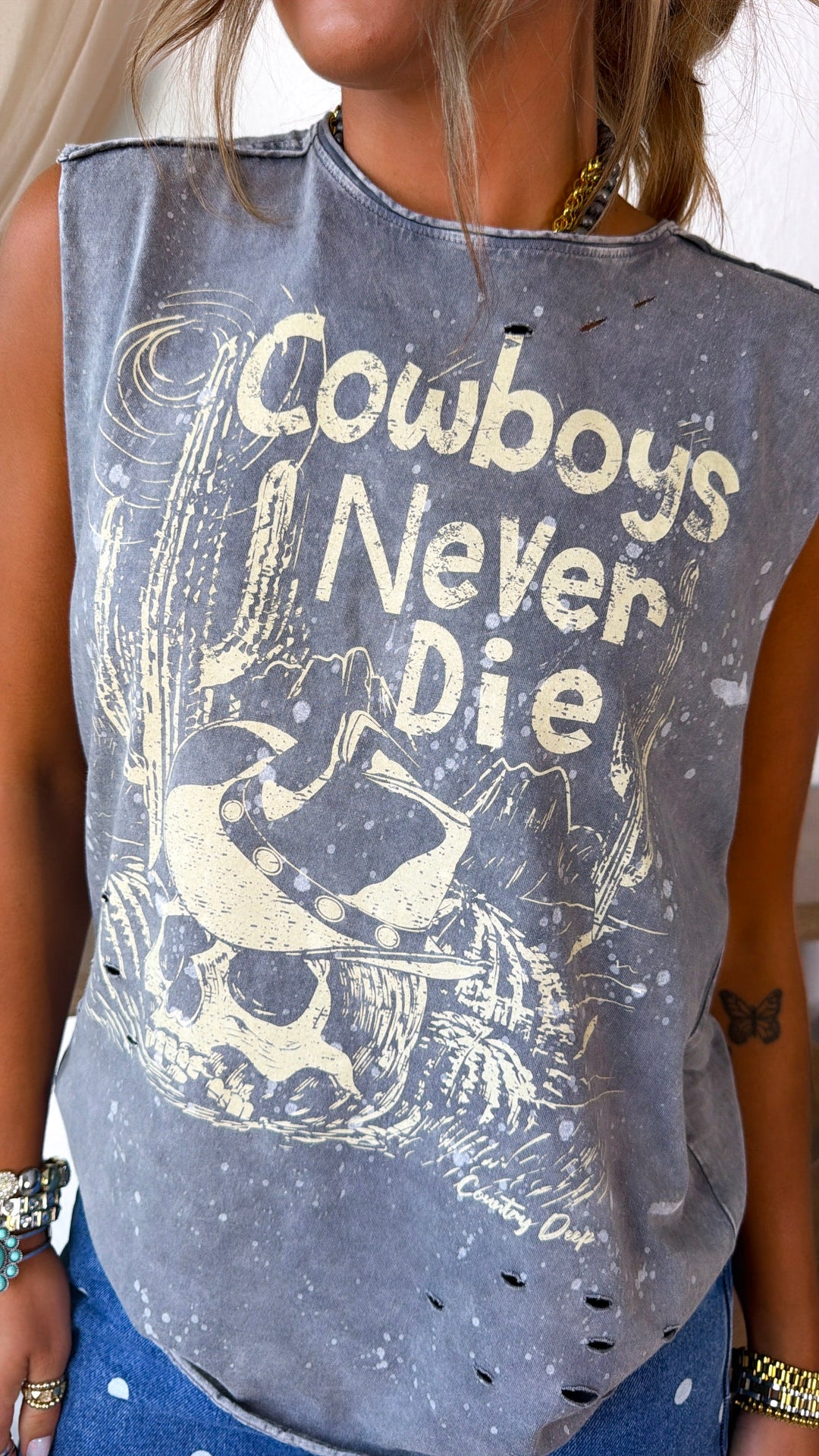 Cowboys Never Die Muscle Tee, Faded Charcoal