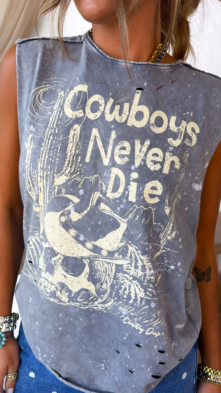 Cowboys Never Die Muscle Tee, Faded Charcoal