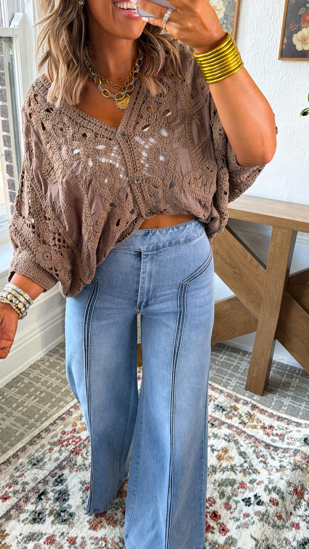 Driftwood Crochet Top, Powder Cocoa
