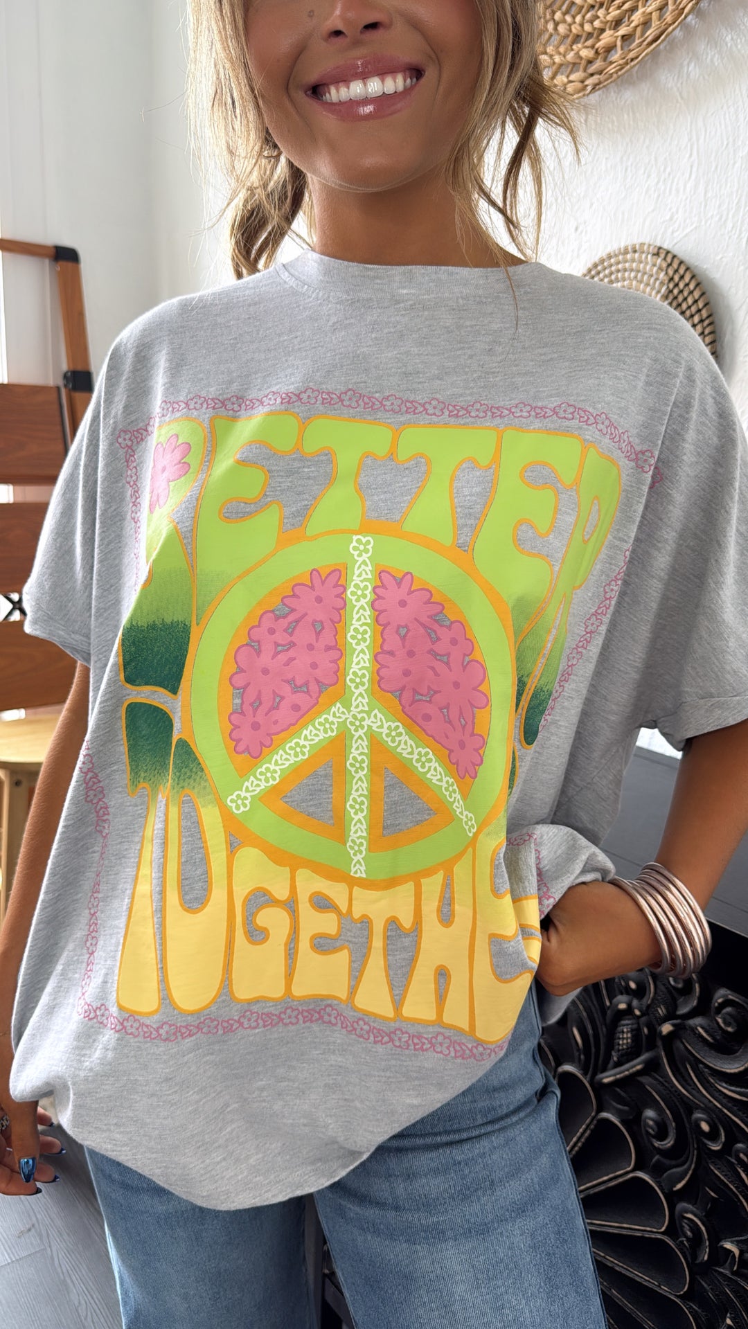 Peace & Better Together Graphic Tee, Light Grey
