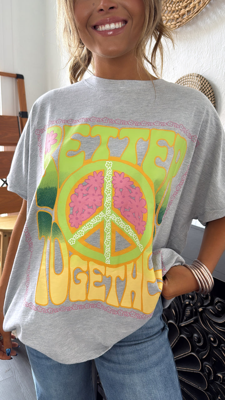 Peace & Better Together Graphic Tee, Light Grey