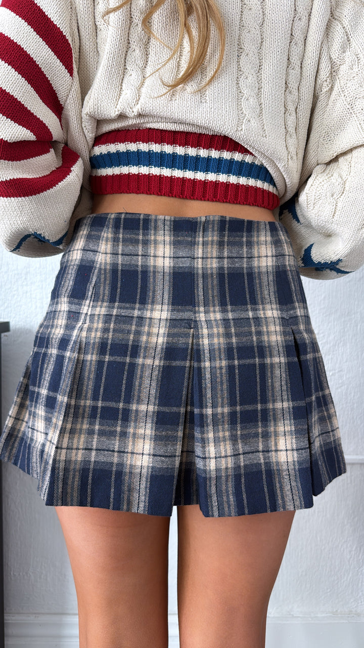 Plaidwood Skort, Midnight Navy