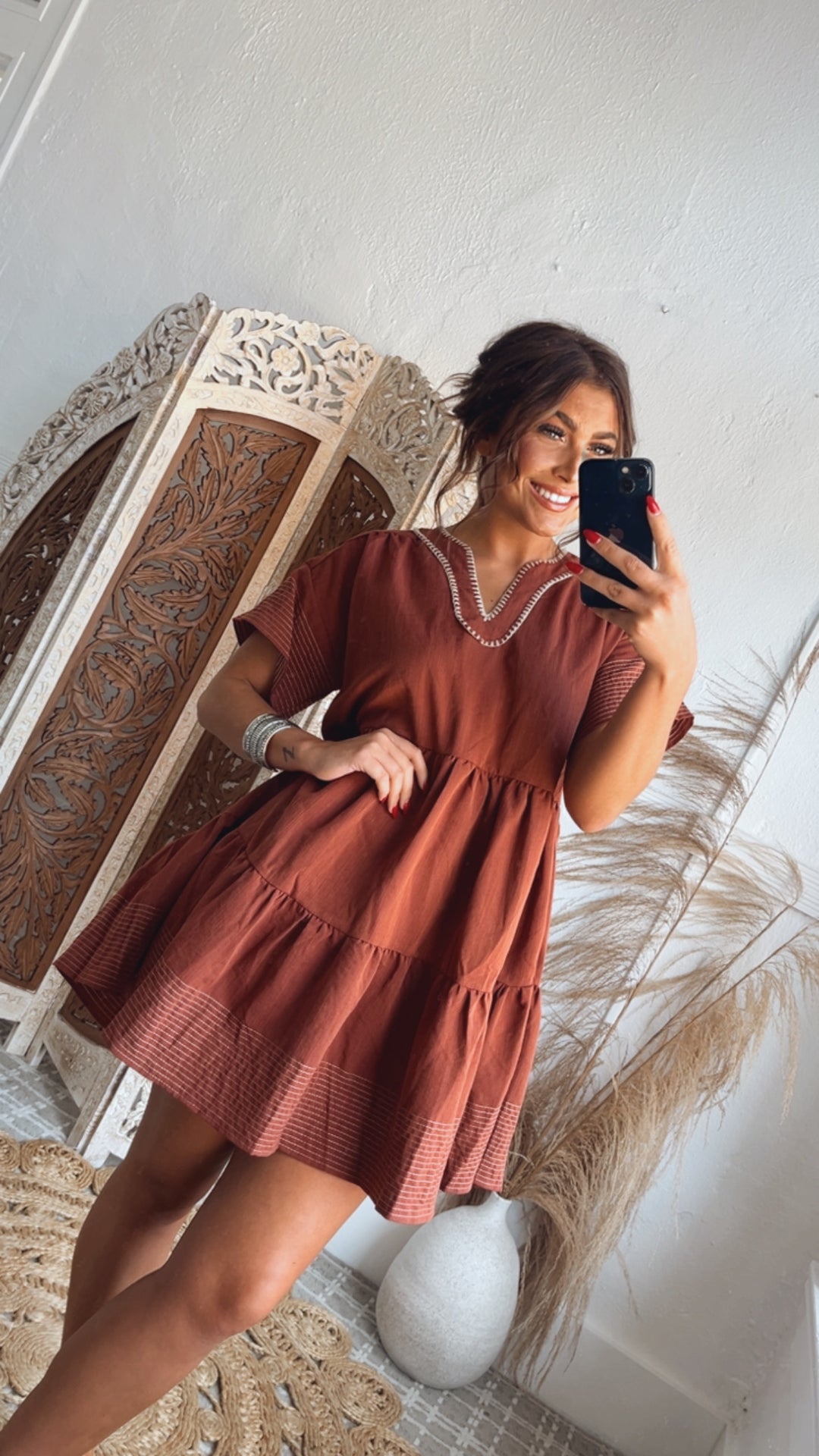 rust color mini dress Becky Rust Mini Dress-ALLW135