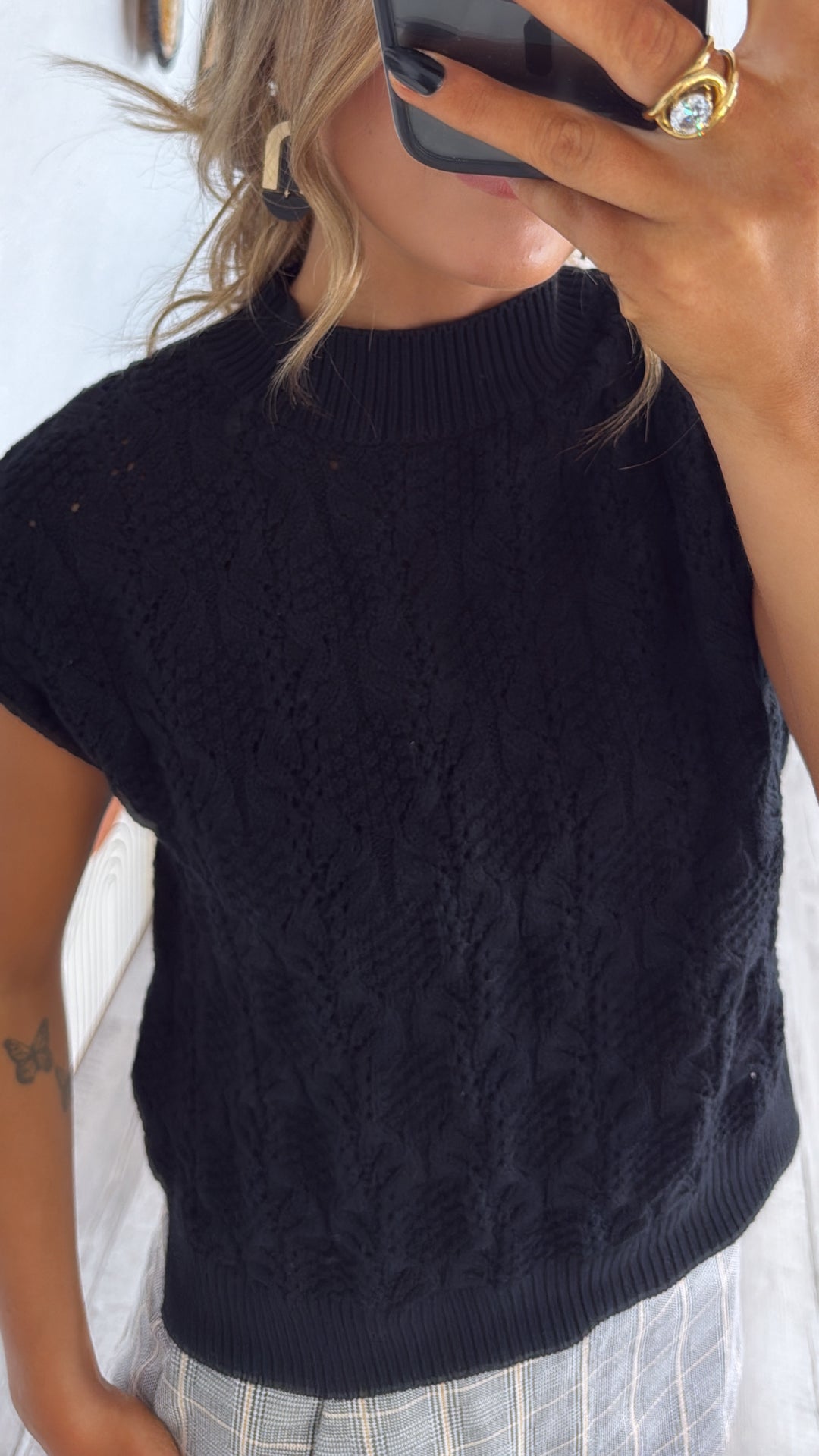 Soft Tone Knit Sweater Tank, Black