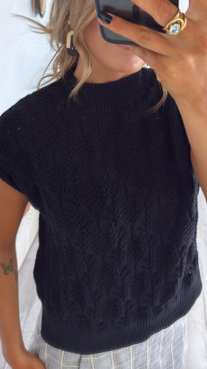 Soft Tone Knit Sweater Tank, Black