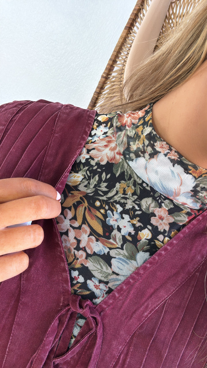 Floral Print Mesh Top, Black