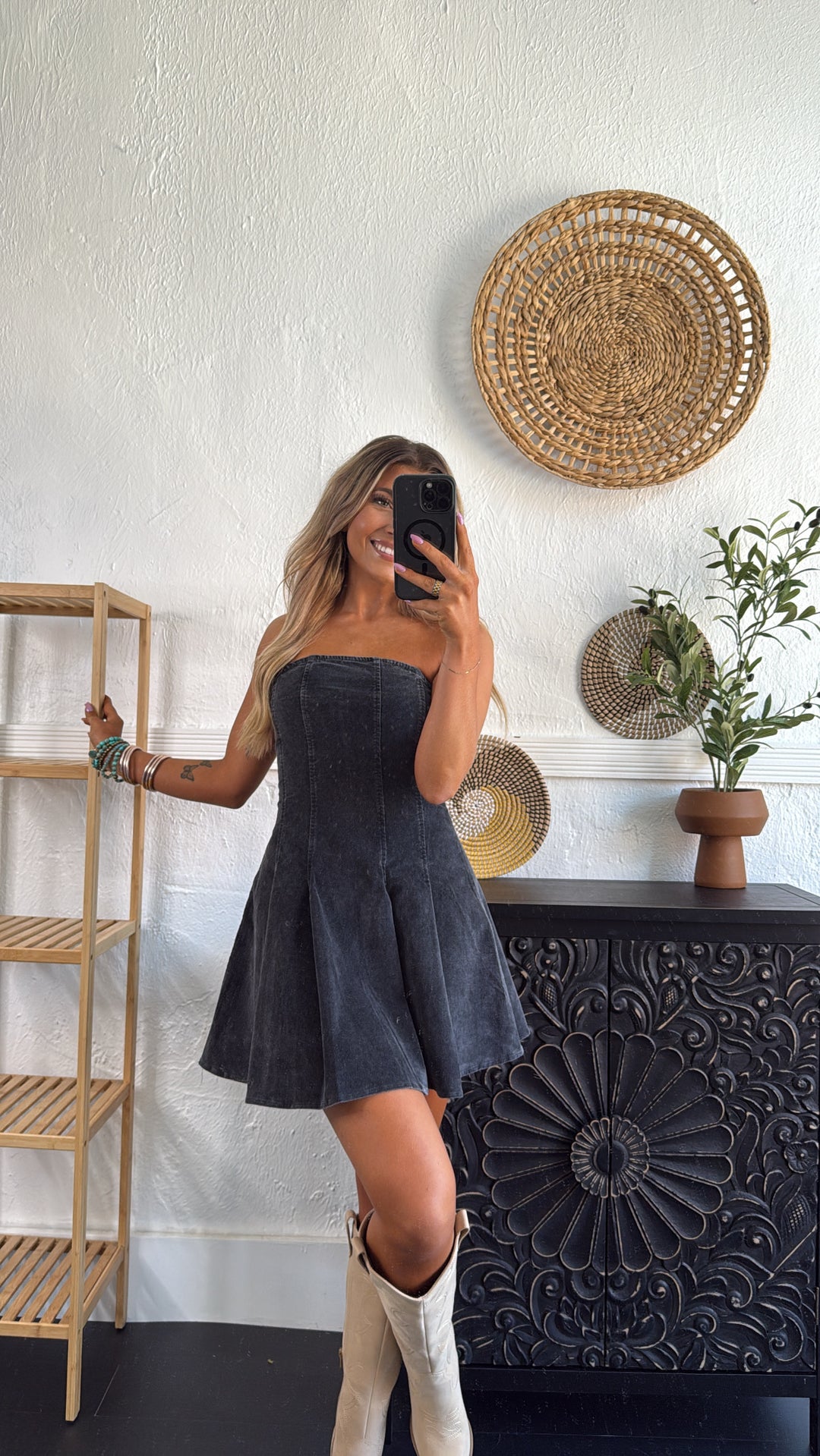 Western City Streets Mini Dress, Black