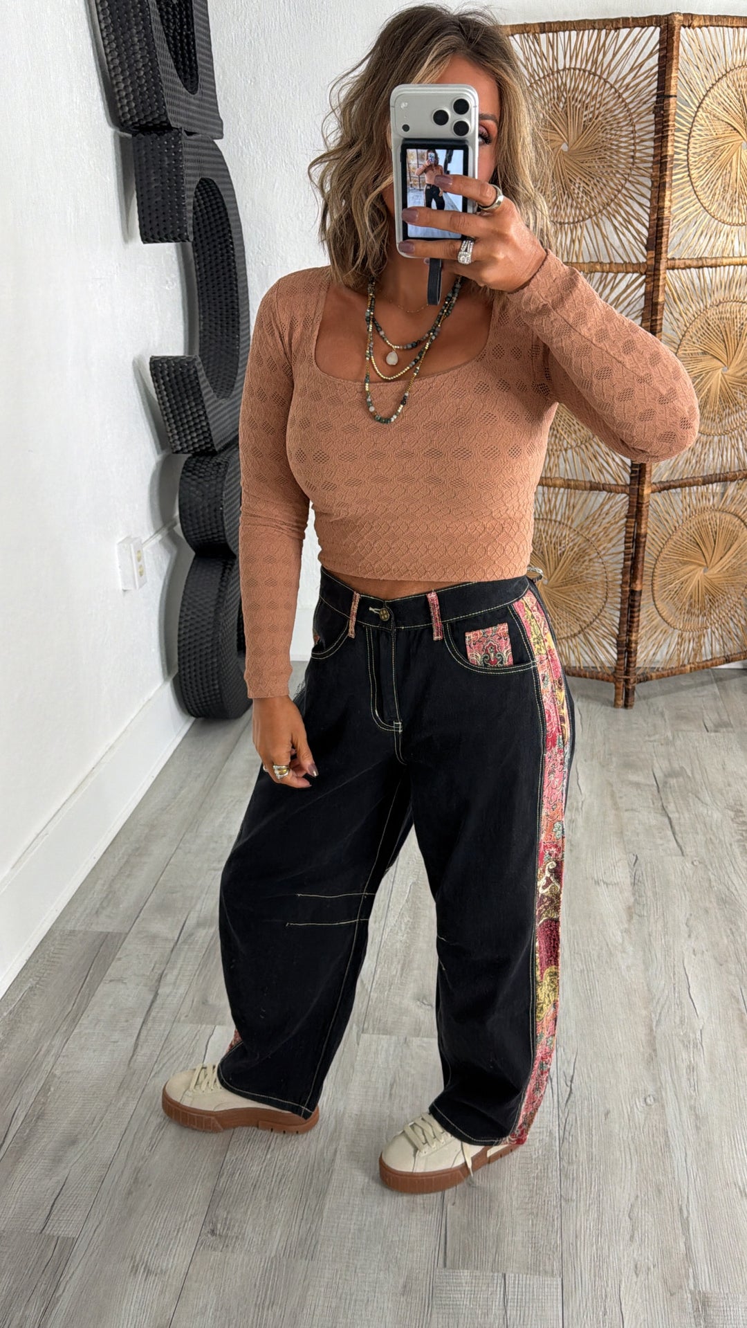 Lace Texture Square Neck Top, Mocha Muse