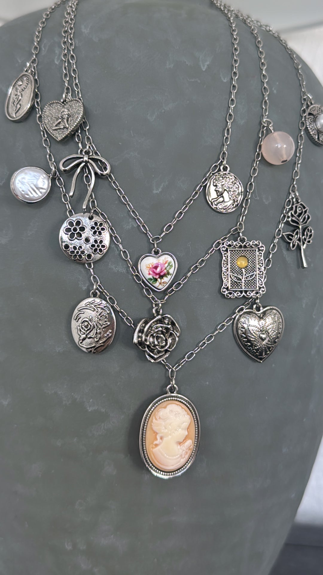 Rose Crest Multi Layered Necklace, Silver