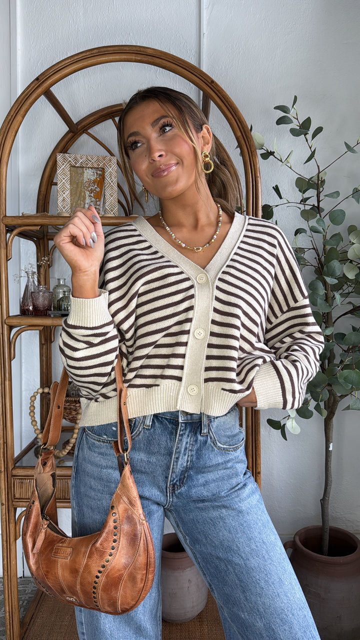 Cocoa Drizzle Striped Cardigan, Brown