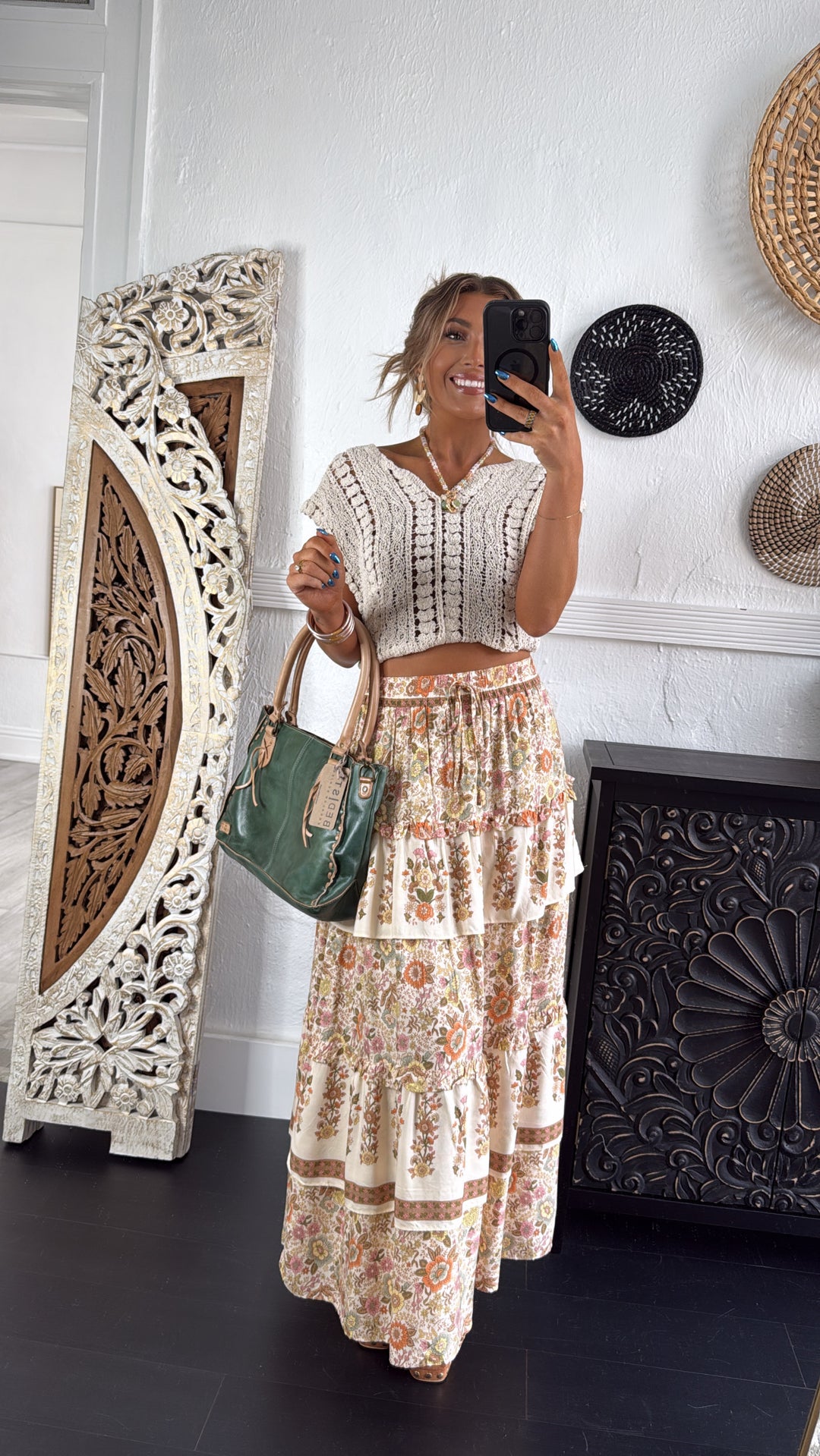 Garden Fields Maxi Skirt, Cream Multi