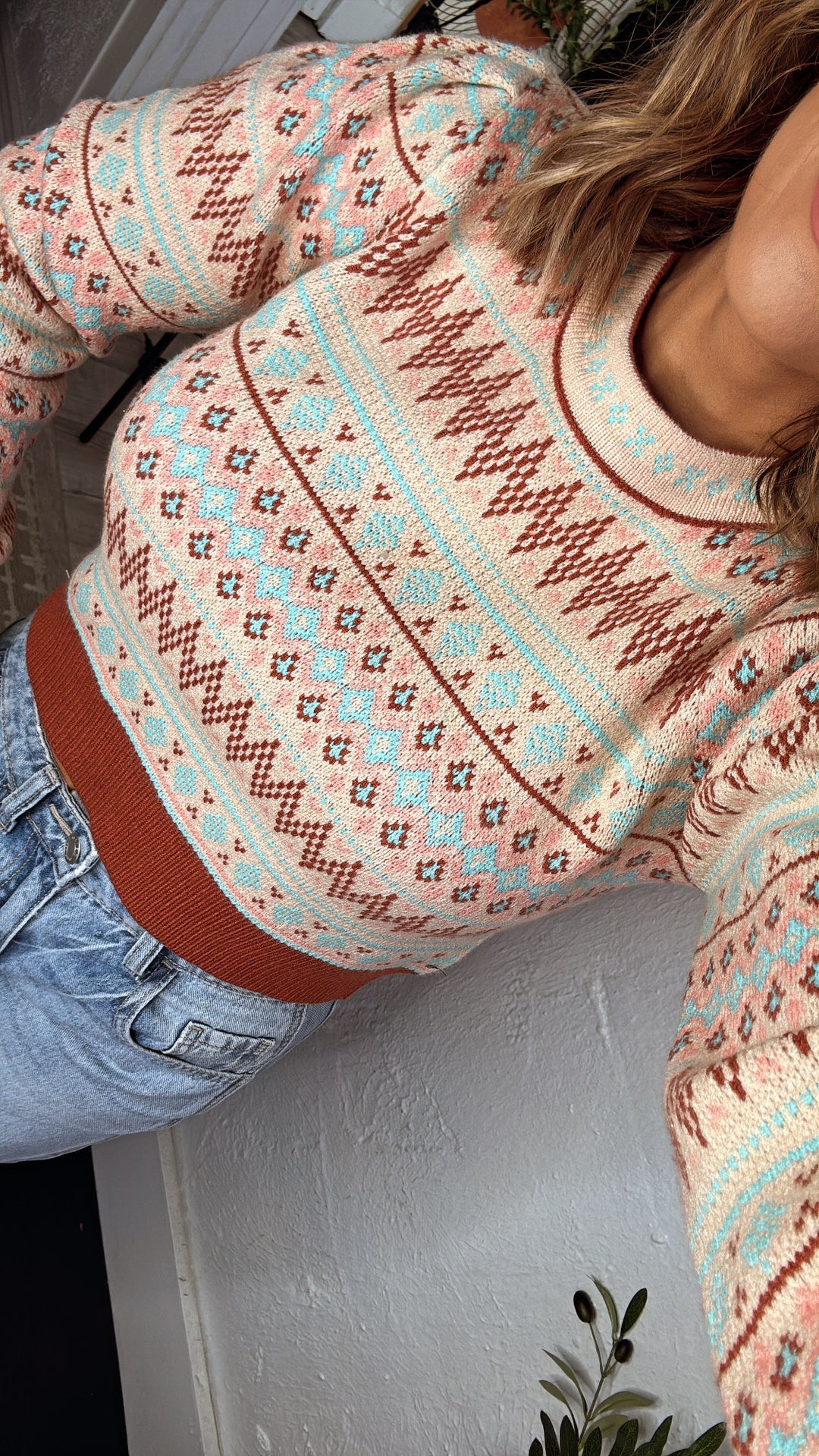 Maple Mist Sweater, Sand Aqua Multi