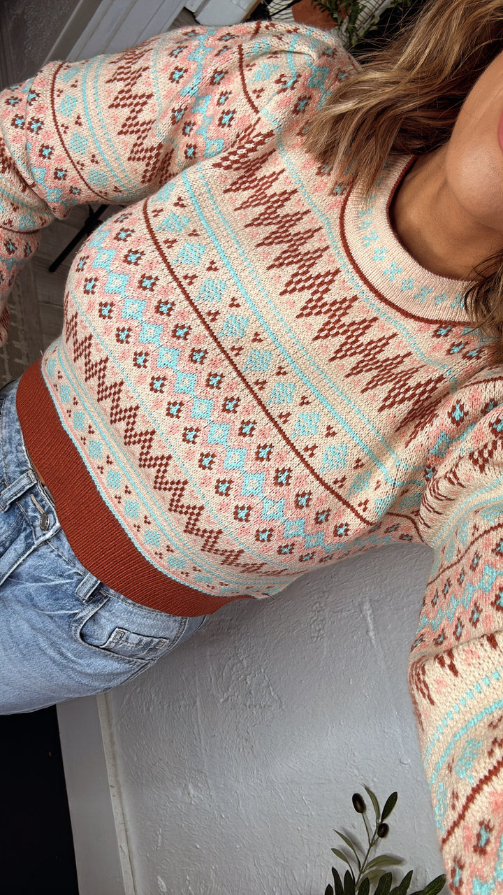Maple Mist Sweater, Sand Aqua Multi