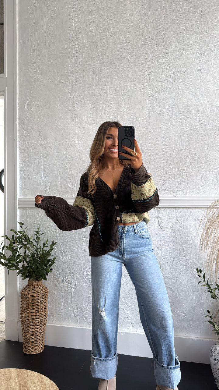 Dried Sunflower Knit Cardigan, Black