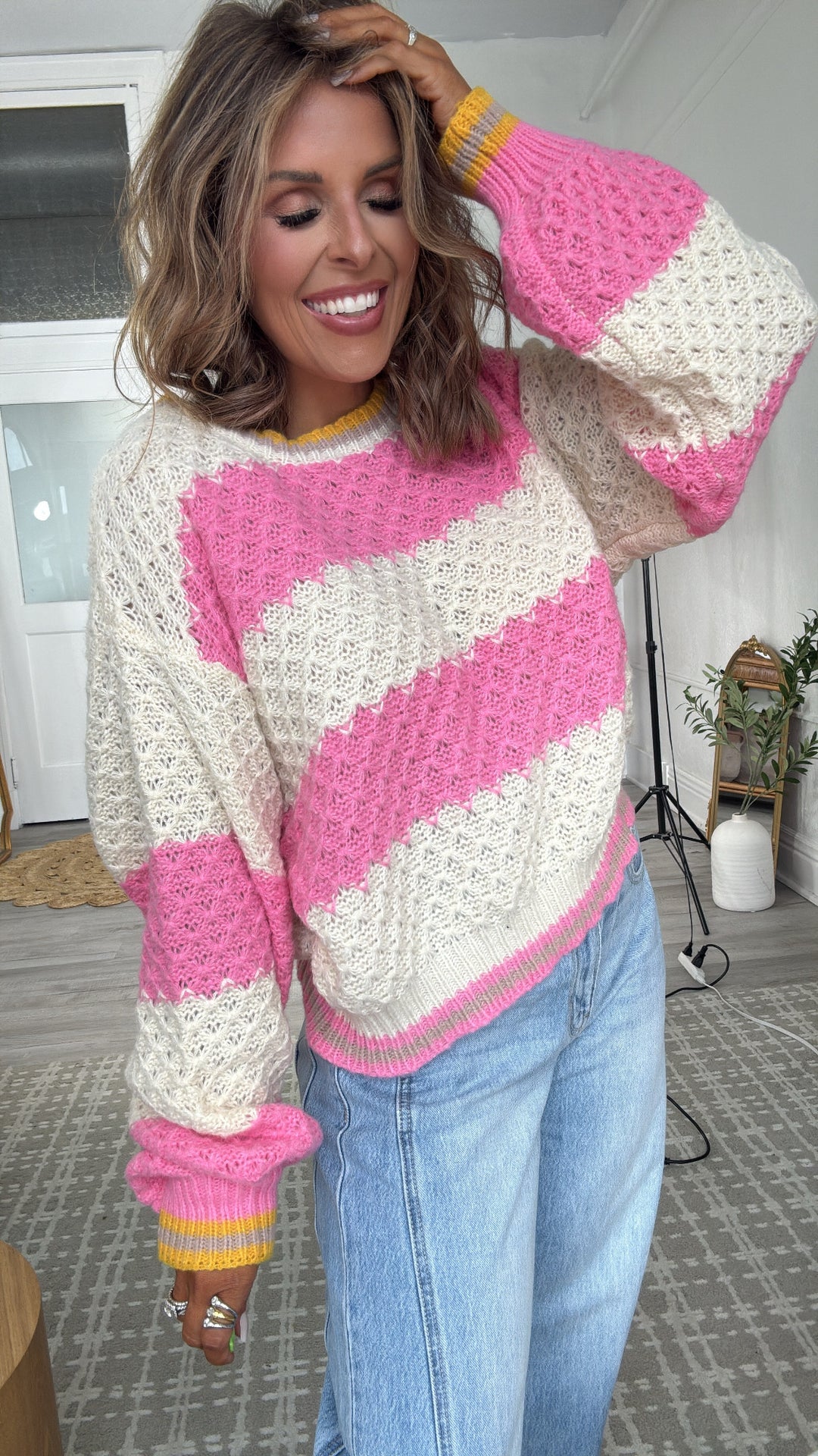 Sweetheart Stitch Sweater, Pink Stripe