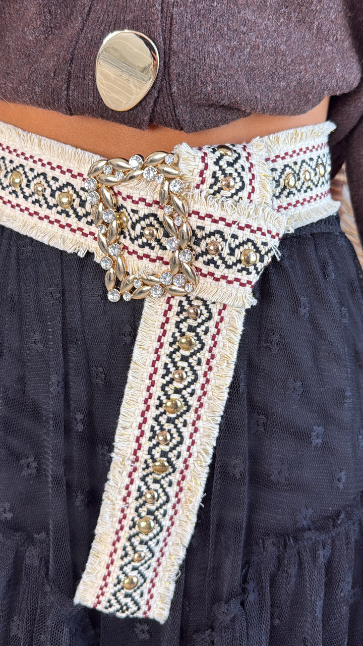 Coppertone Studded Belt, Ivory/Black