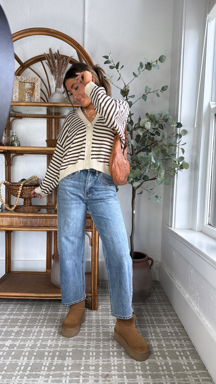 Cocoa Drizzle Striped Cardigan, Brown