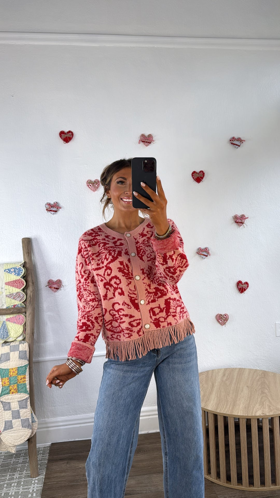 Antique Roseweave Cardigan, Coral Red