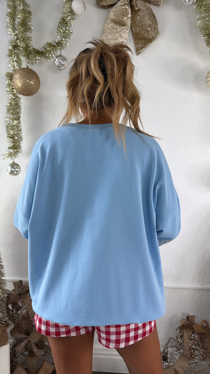 Santa Sleigh Sequin Crewneck, Lt.Blue