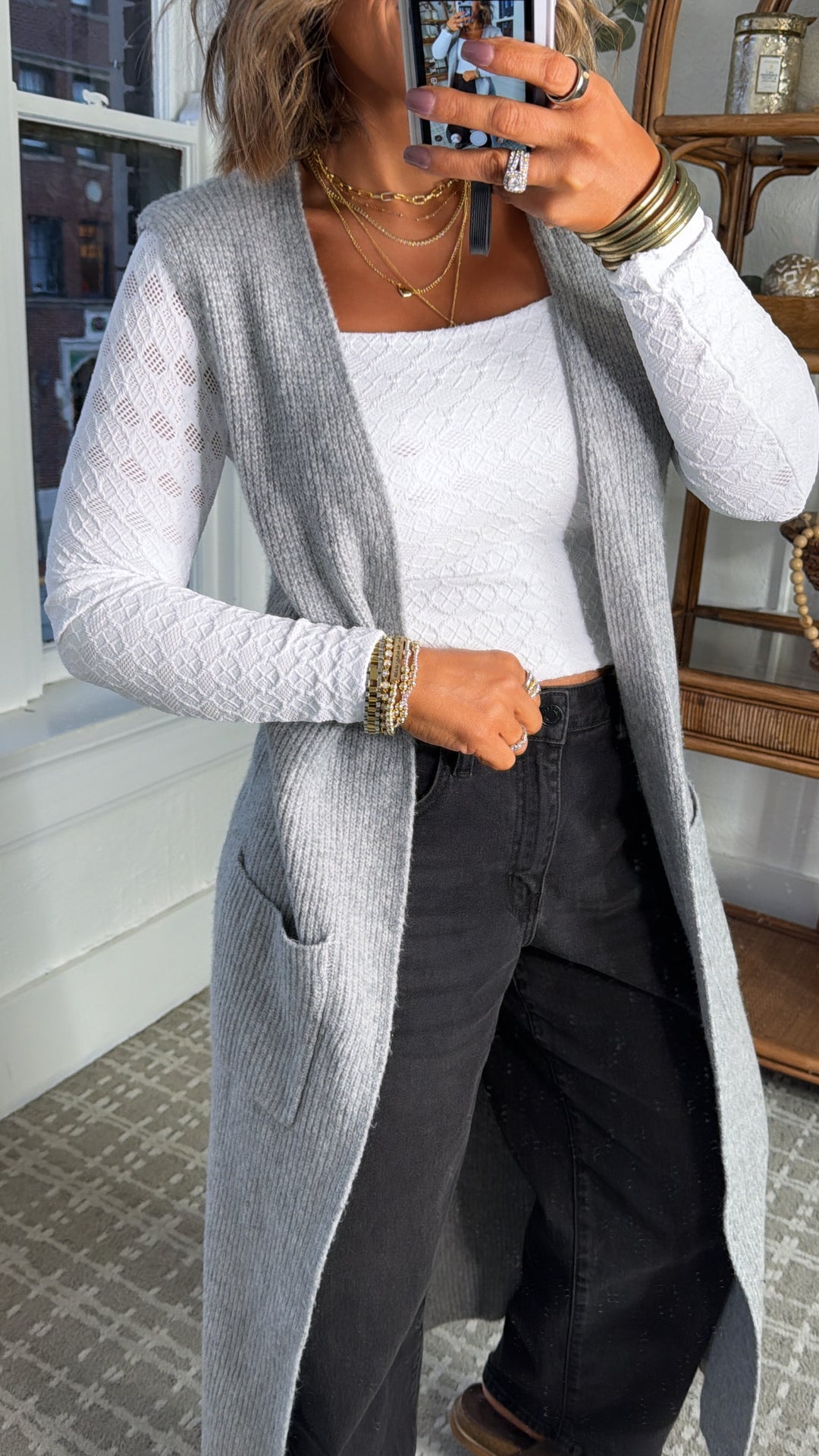 Lace Texture Square Neck Top, White