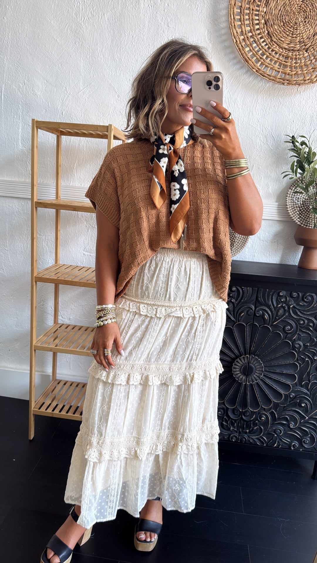 Lace Waltz Dotted Tiered Maxi Skirt