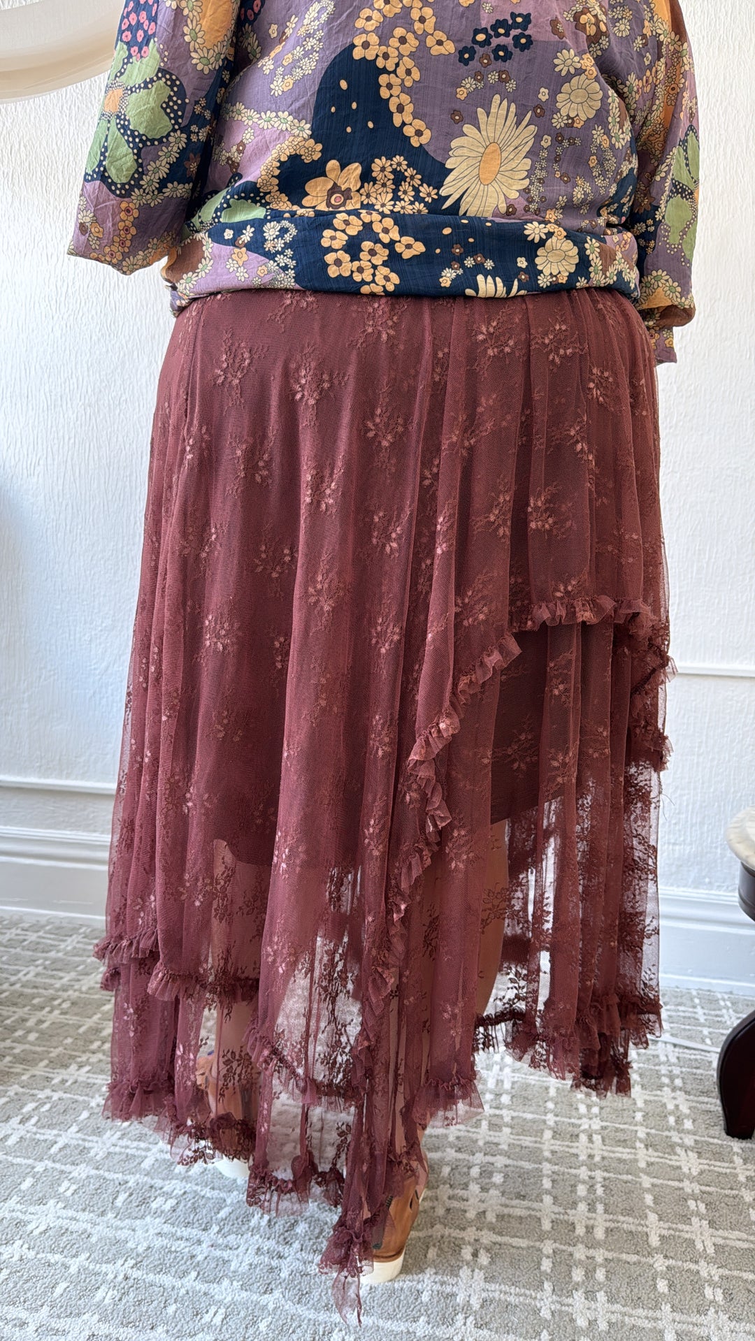 Delicate Dreams Embellished Lace Skirt, Chestnut