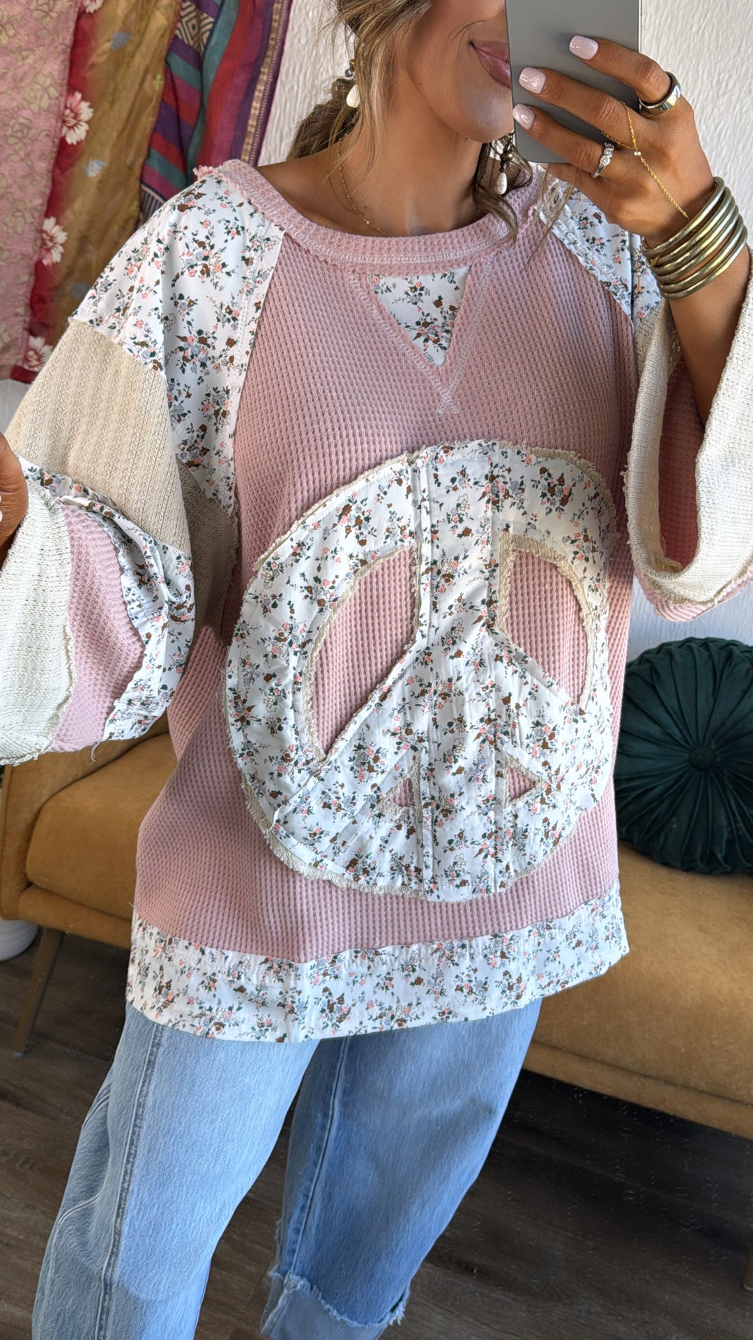 Patched Peace Top, Strawberry Milk