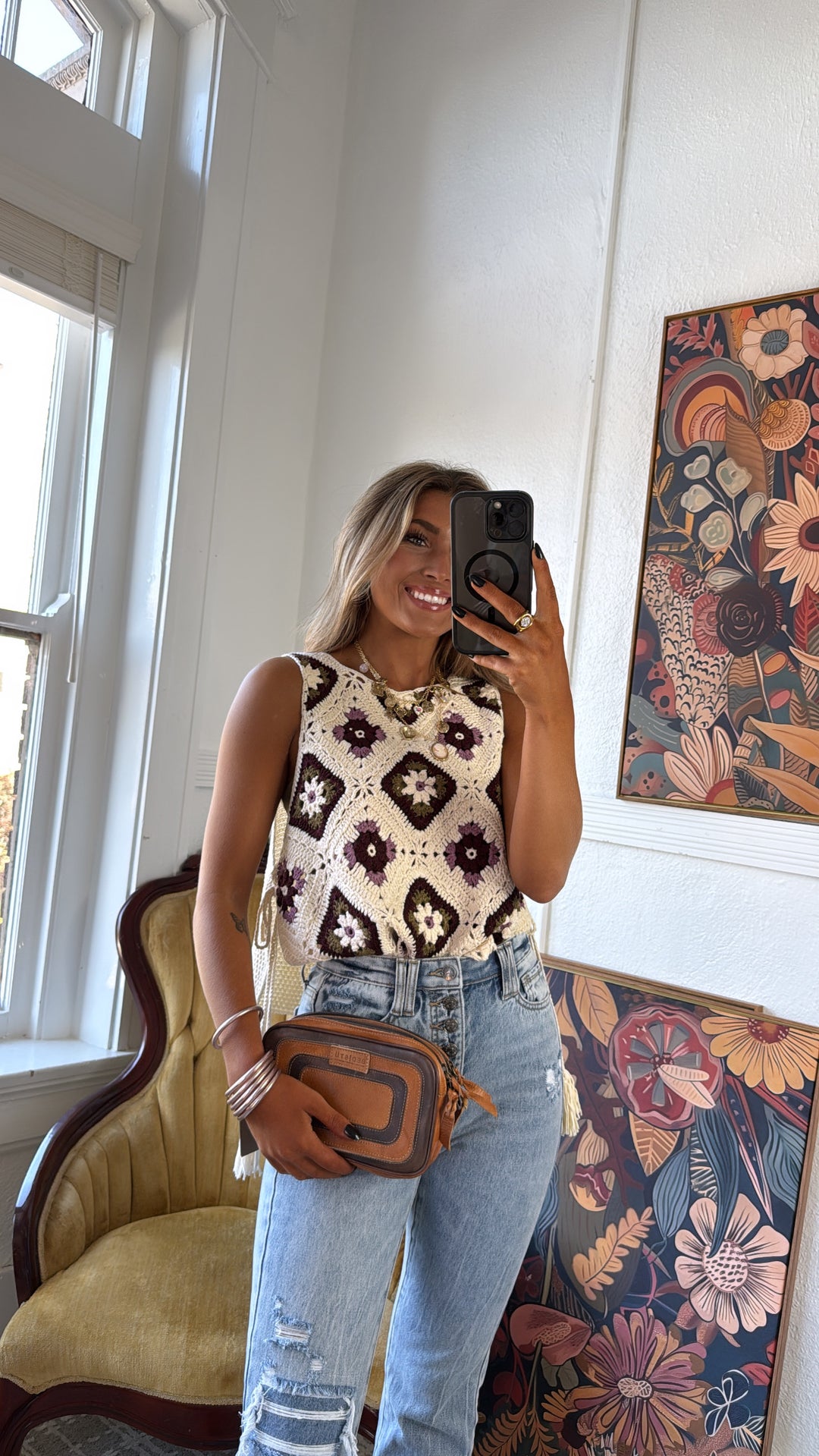 June Crochet Sweater Vest, Ecru