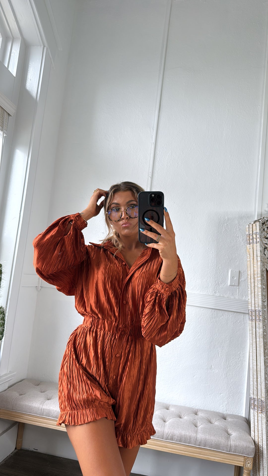 Set The Tone Romper, Terracotta