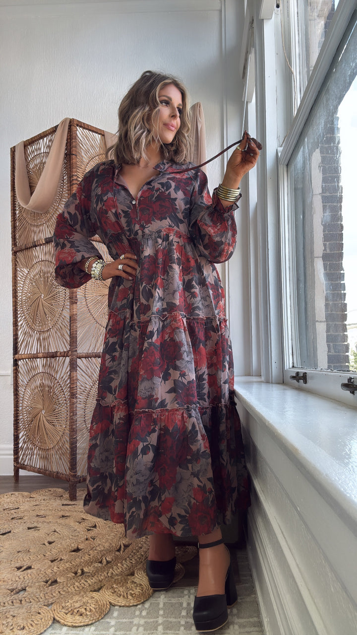 The Doris Bloom Midi Dress, Sand