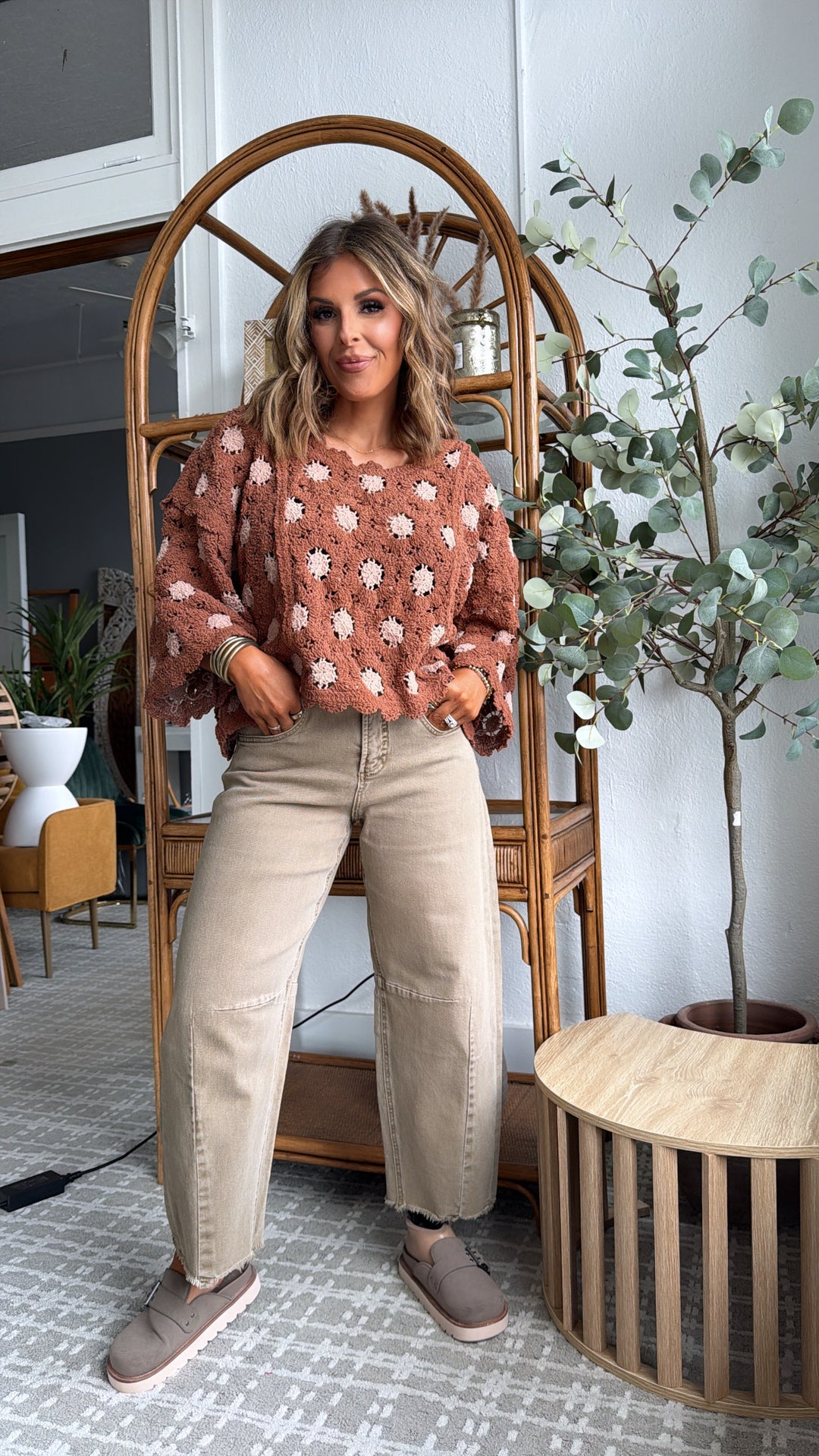 Emberlynn Knit Top, Brick/Latte