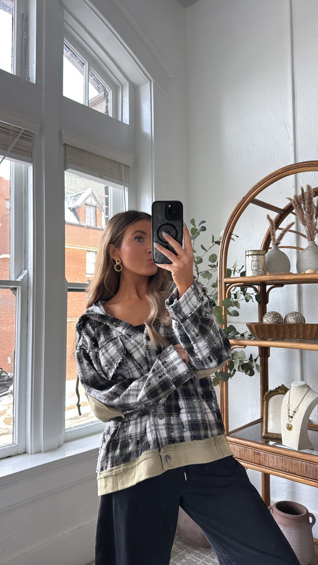 Birch Cabin Flannel Top, Olive/ Black