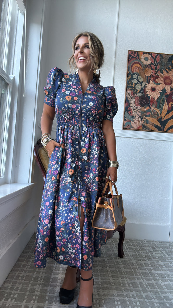 Pressed Petal Maxi Dress, Navy