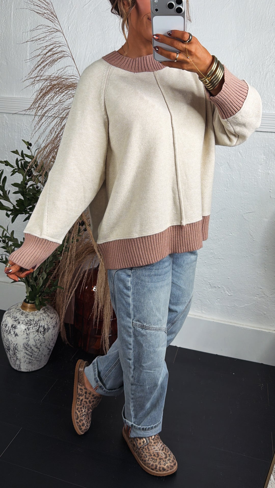 Hollow Pine Sweater, Ecru