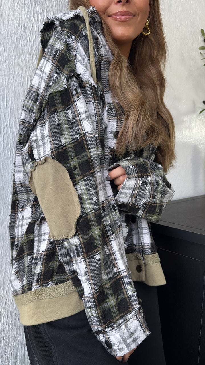 Birch Cabin Flannel Top, Olive/ Black