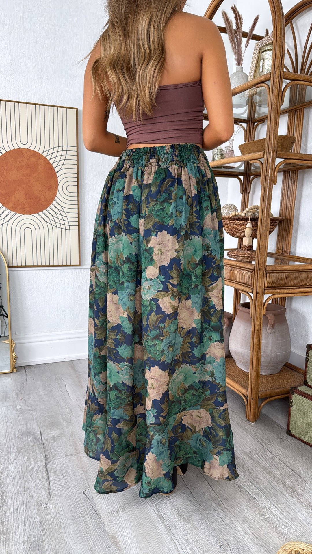 Florence Floral Skirt, Retro Blue