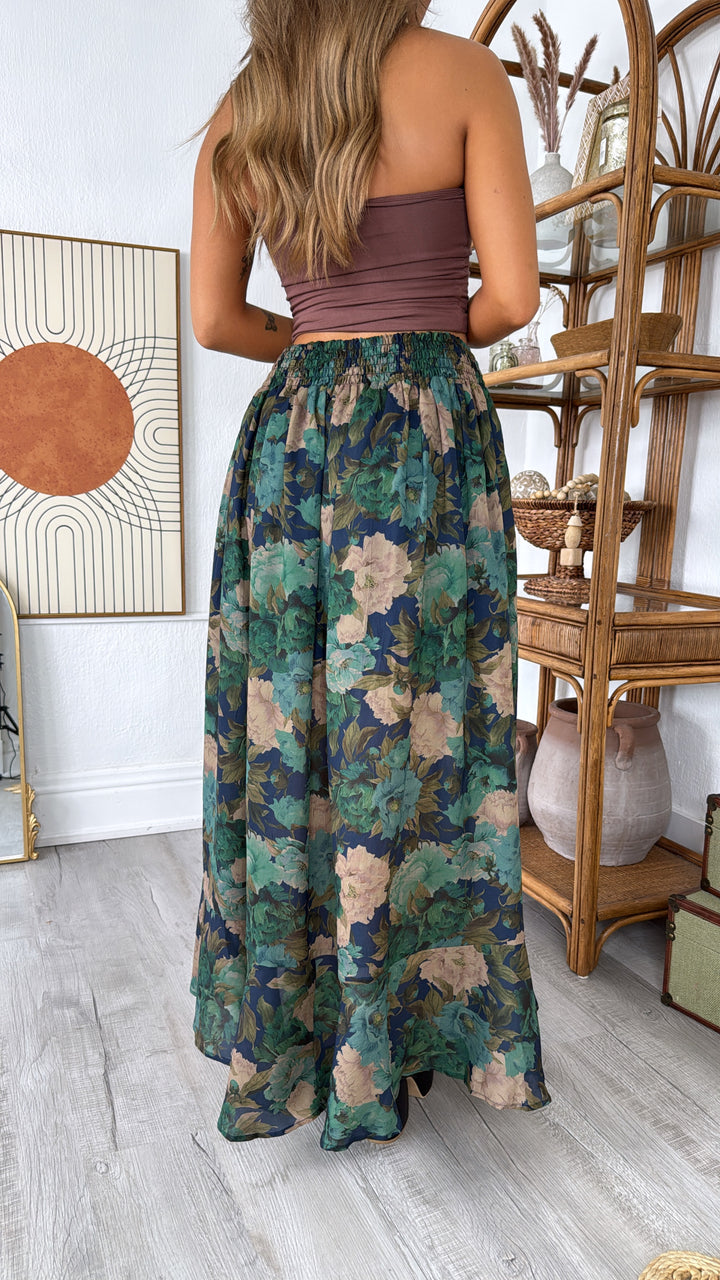 Florence Floral Skirt, Retro Blue