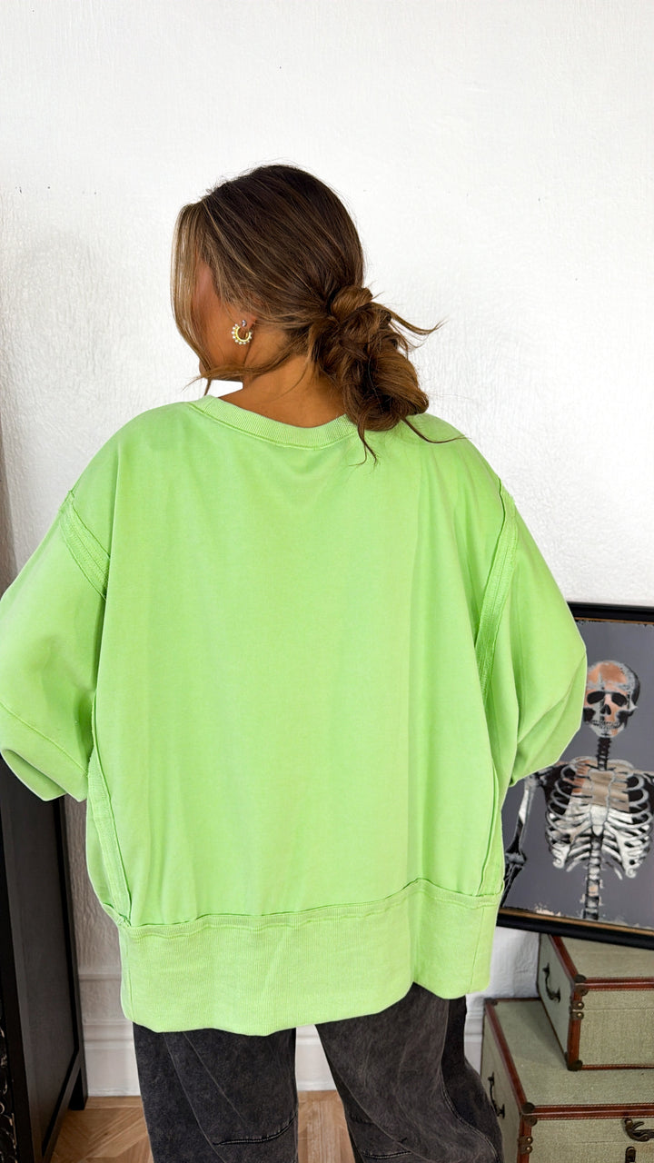 Leopard Boo & Lace Sweatshirt, Dk.Lime